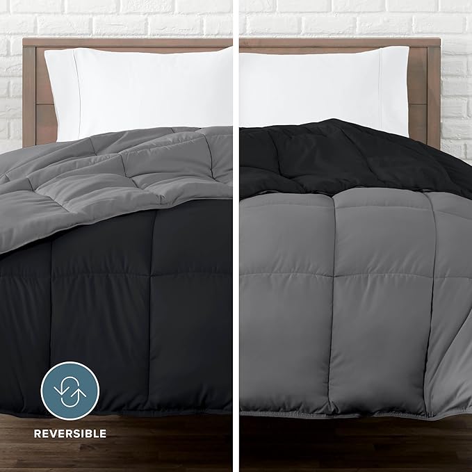 Bare Home Twin/Twin Extra Long Comforter - Reversible Colors - Goose Down Alternative - Ultra-Soft - Premium 1800 Series - All Season Warmth - Bedding Comforter (Twin/Twin XL, Black/Grey)