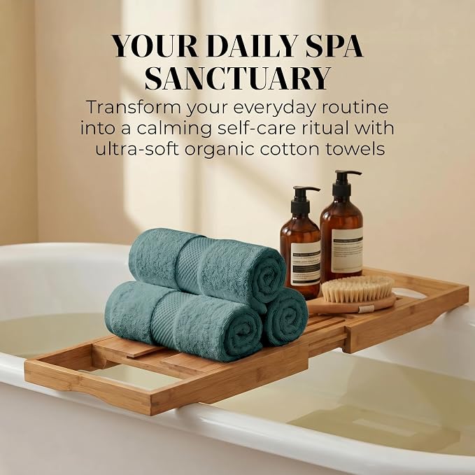 4 Pack Organic Cotton Bath Towels, 700 GSM Plush Long-Staple Set, Soft Absorbent Quick-Dry Large Shower Towels for Bathroom, GOTS & Oeko-TEX Certified Hotel Linens, 30x58 in – Slate Gray