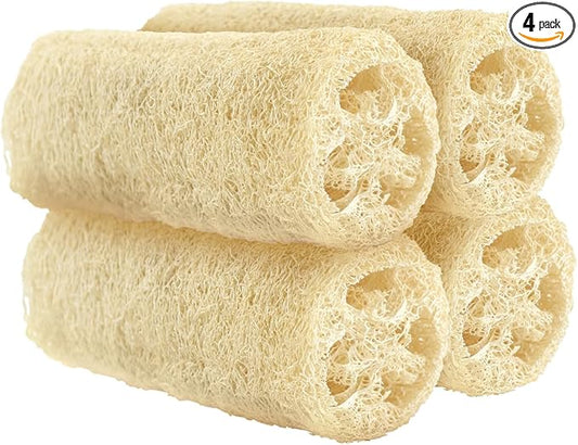 Organic Natural Loofah Sponge for Cleaning and Showering, Plant Fiber Body Bath Scrubber, 100% Plastic Free, Compostable, Set of 4