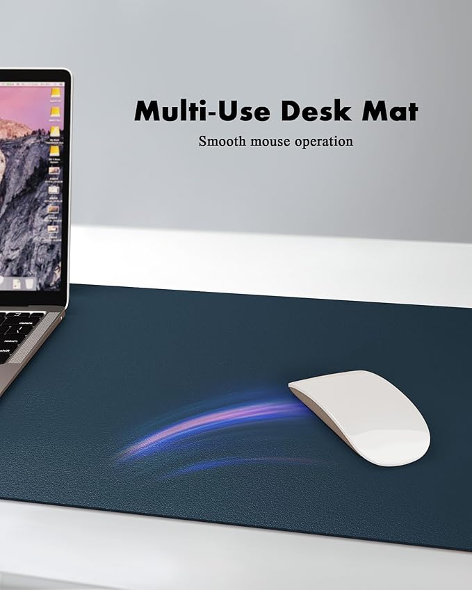 YSAGi Double-Sided Desk Pad, 23.6"x13.7"Leather Desk Mat, Eco Cork Desk Pad Protector,Large Mouse Pad,Waterproof Desk Blotter for Office/Home(Dark Blue)