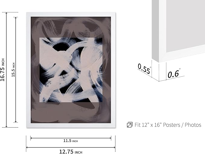 Monem Art Monochrome Abstract Brushstroke Painting Print - Modern Minimalist Graphic Art Poster - Wall Decor for Living Room, Bedroom or Office - 12x16 White Framed Wall Art by Mareike Bohmer