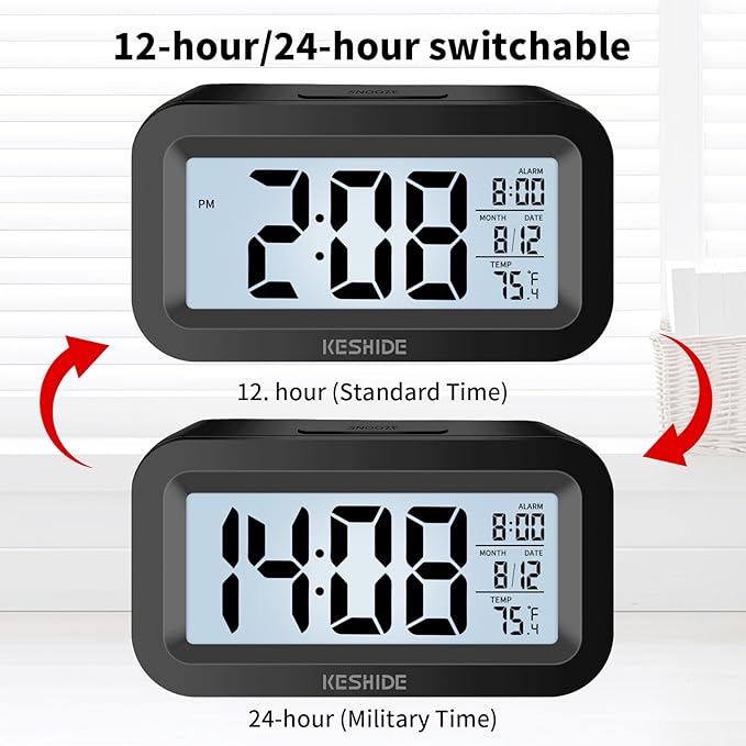 Travel Digital Alarm Clock,Battery Operated with Backlight, Indoor Temperature, Desk Small Clock,Snooze Model,12/24H Display for Bedrooms Heavy Sleepers Kids Travel Bathroom (Black)