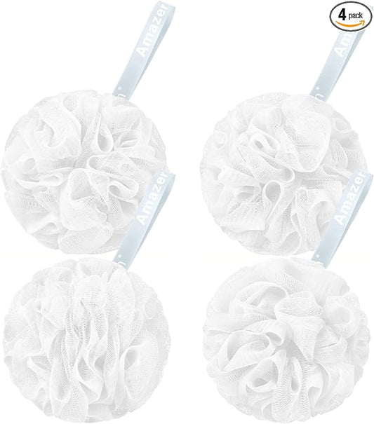 AmazerBath Loofah Sponge 60g/Piece, Exfoliating Bath Sponge Body Scrubber - Loofa Set of 4 - Snow White