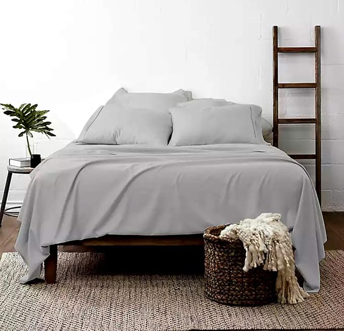 100% Real Certified Organic Cotton Bedsheet Set, Full-XL Size 6 Piece 800-Thread-Count Sheet Set, [1 Fitted + 1 Flat + 4 Pillowcases], Extra 30" Deep Pocket - Light Grey