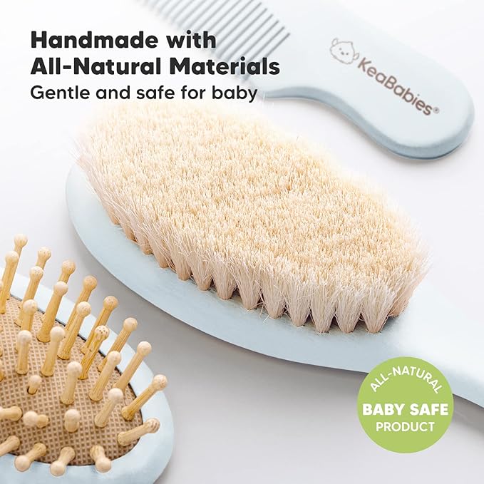 KeaBabies Baby Hooded Towel and Baby Hair Brush and Comb Set for Newborn - Viscose from Bamboo Baby Towel Organic Towel, Wooden Baby Hair Brush Set with Soft Goat Bristle