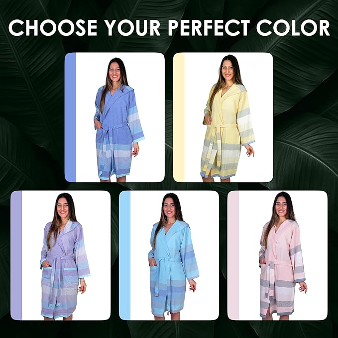 ATANI 100% Turkish Cotton Bathrobe S-XXL for Women & Men – Peshtemal Style Soft Cozy Lounge Robe, Absorbent & Lightweight