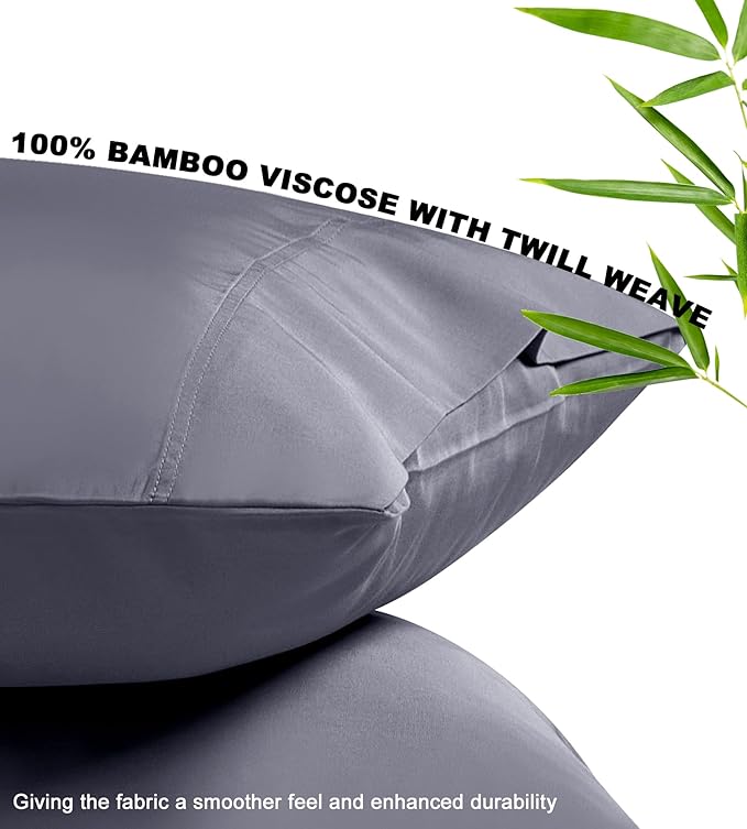 100% Rayon Derived from Bamboo Pillowcases Standard Size 2 Piece, Cooling Silky Smooth Pillow Cases, Dark Gray 20x26 Inches