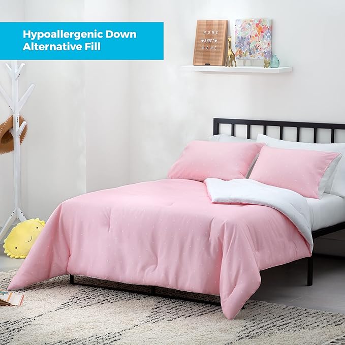 LINENSPA All Season Hypoallergenic Down Alternative Microfiber Comforter, Oversized Queen, Pink