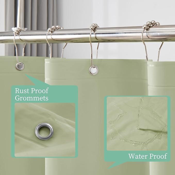 Mrs Awesome Sage Shower Curtain Liner with 3 Magnets, 72x72 Premium Flexible Sturdy Plastic Shower Curtain for Bathroom Lightweight & Waterproof, Desert Sage