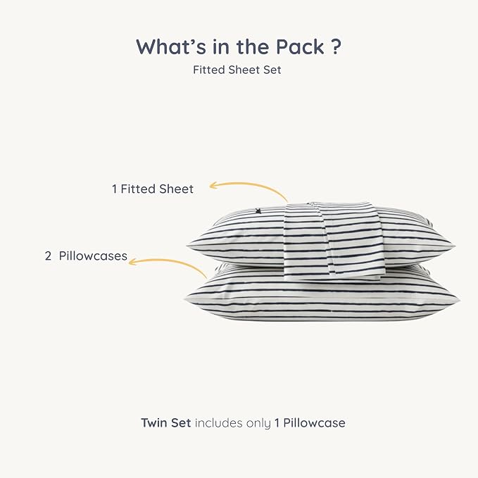 MakeMake Organics Organic Full Fitted Sheet Set GOTS Certified Organic Cotton Fitted Sheet with Pillowcase Ultra Soft Non Toxic Breathable Hypoallergenic Blue Stripes Neutral (Full, Stripes Navy)