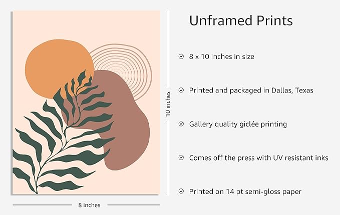 Y2K BOO Boho Monstera Leaf UNFRAMED Wall Art Abstract Sun Earth Tones Terracotta Mid Century Modern 8x10 Inch Heavyweight Paper Minimalist Botanical Studio Decor