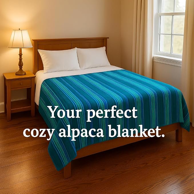Alpaca Wool Throw Blanket 95 x 65 Inches | Large Warm Ultra-Soft Blanket | Hypoallergenic, Breathable, Non-Itchy Alpaca Wool Fabric | (Turquoise Green, Queen