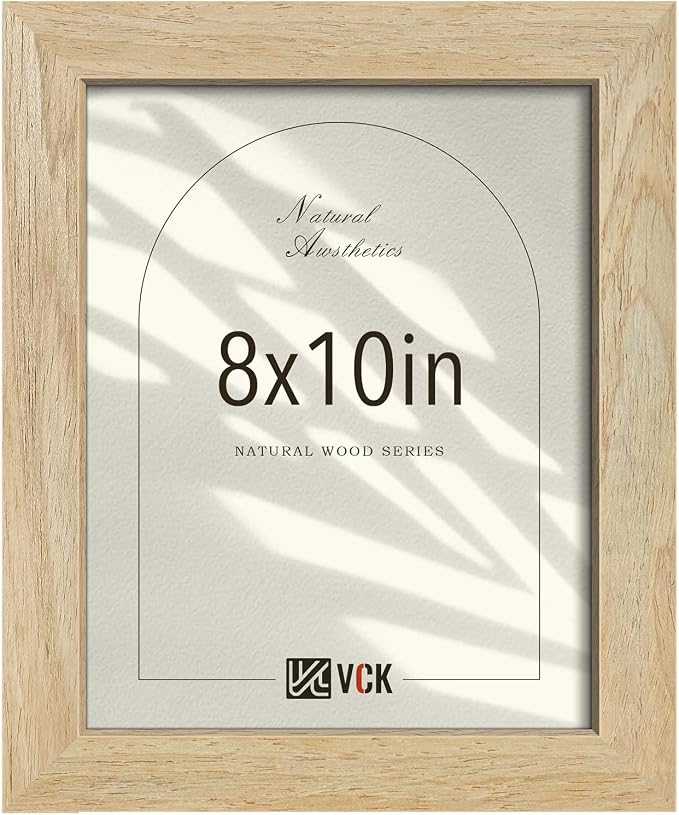 VCK 8x10 Picture Frame, Natural Wood Beige Photo Frame, Exclusive Wood Grain, for Home, Office, Gallery, Woodgrain Series, Tabletop & Wall Hanging, 1 Pack