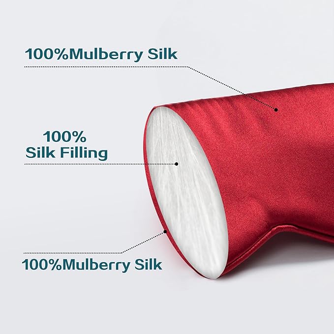 100% 22 Momme 6A Grade Double-Sided Pure Mulberry Silk Eye Mask Soft Breathable Sleep Blindfold with Elastic Headband for Men and Women Pack of 1 (Red)