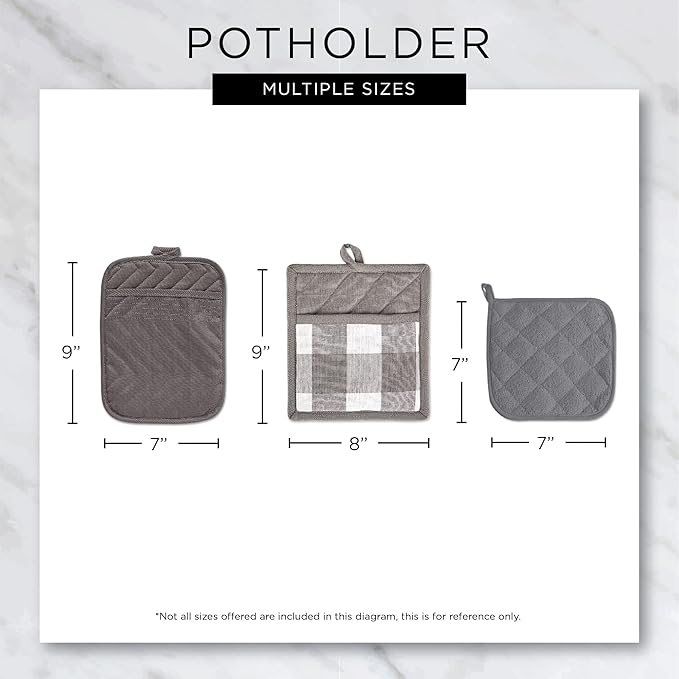 DII 100% Cotton Solid Chambray Kitchen Set, Potholders, Gray, 2 Piece