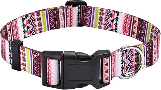 Mihqy Dog Collar with Bohemia Floral Tribal Geometric Patterns - Soft Ethnic Style Collar Adjustable for Small Medium Large Dogs(Pink Bohemia,XS)