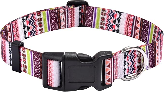 MarukoPet Dog Collar, Adjustable for Small Medium Large Dogs Puppy, Cute Design with Bohemia Floral Tribal Geometric Patterns Boys Girls Dog Collar(Pink Bohemia-L)