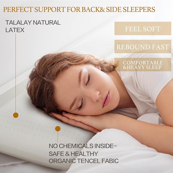 Talalay 100% Natural Premium Latex Pillow,Bed Pillow for Sleeping with Removable Cotton Cover, Helps Relieve Pressure, Breathable, Pressure Relief, Durable (1, King (Low Loft))