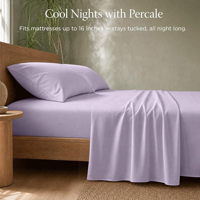Threadmill 100% Organic Cotton Sheets - Queen, 4 Piece, Lilac - Certified by GOTS - Soft and Cooling Bedsheet Set with Reusable Bag, Snug Fit with 16" Deep Pocket - Ultra Light