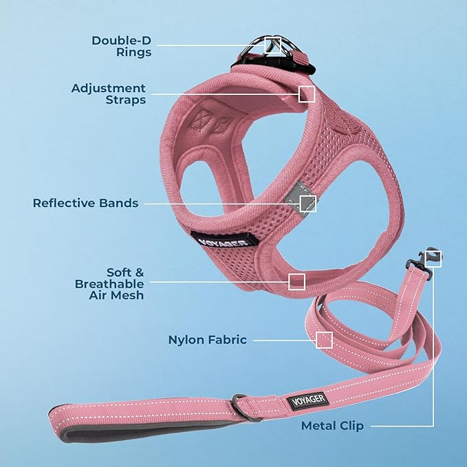 Best Pet Supplies Voyager Step-in Air All Weather Mesh Harness and Reflective Dog 5ft Leash Combo with Neoprene Handle, for Small, Medium and Large Breed Puppies - Pink, X-Large