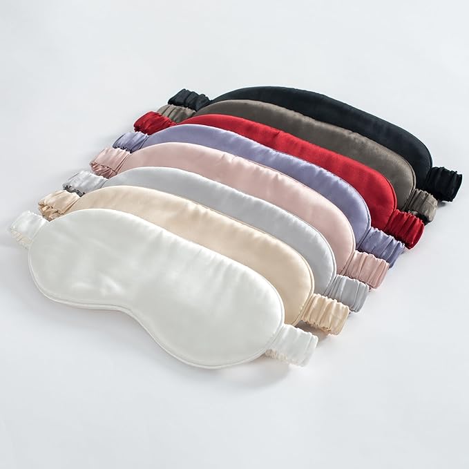 100% 22 Momme 6A Grade Double-Sided Pure Mulberry Silk Eye Mask Soft Breathable Sleep Blindfold with Elastic Headband for Men and Women Pack of 1 (Champagne)