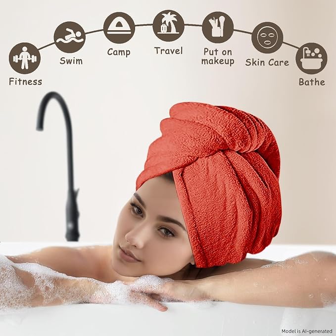 3 Pack Microfiber Hair Towel Wrap for Women, Fast Drying Hair Turban with Button, Anti-Frizz Large Hair Towel for All Hair Styles, Soft & Absorbent Hair Drying Towel(Red,Bule,Purple)