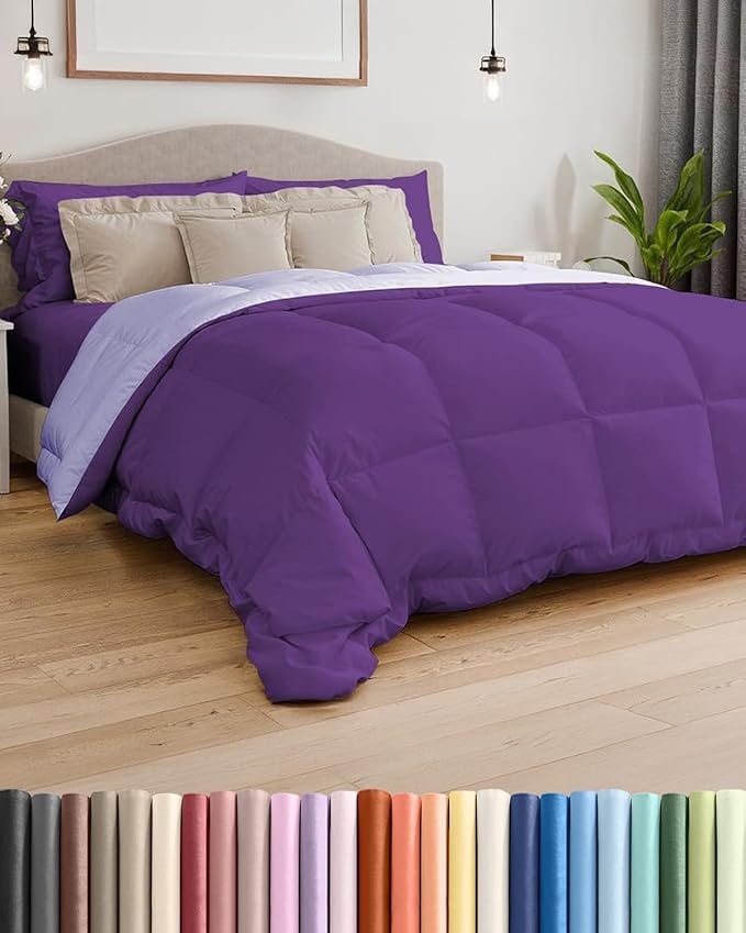 Full Size, Purplec & Lavender Alternative Down Comforter - Warm, Lightweight & Breathable Hotel Quality Bedding Set for Men, Women, Kids & Teens - All Season Cooling Microfiber Duvet Insert Comforter