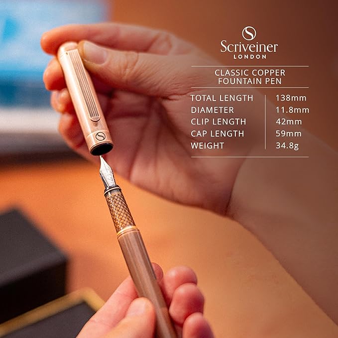 Scriveiner Luxury Fountain Pen - Stunning Copper Luxury Pen, Schmidt Gilded Nib (Medium), Converter, Best Pen Gift Set for Men & Women, Professional, Executive, Office, Nice Pens
