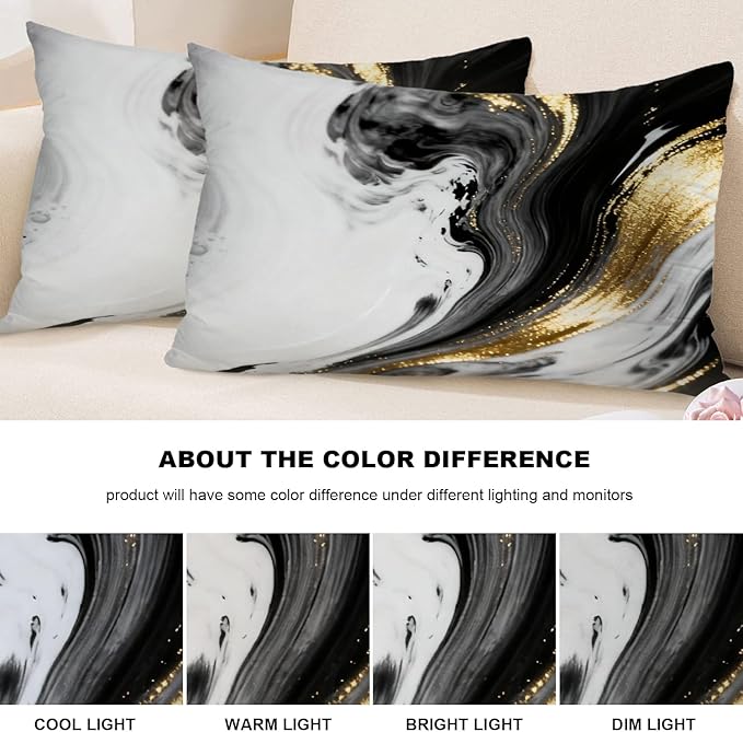 Shrahala Black and White Decorative Throw Pillow Cover, Abstract Hand Black and White with Gold Close Lumbar Pillowcase Blended Double-Sided No Inserts for Bedroom Living Room Set of 2 (12 X 20 in)