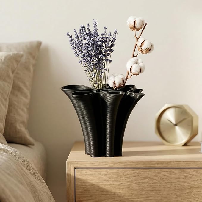 Black Ceramic Vase for Home Decor, Boho Artistic Irregular Shape Decorative Vase, Unique Modern Accent for Living Room Bedroom or Entryway