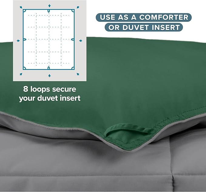 Bare Home Full Comforter - Reversible Colors - Goose Down Alternative - Ultra-Soft - Premium 1800 Series - All Season Warmth - Bedding Comforter (Full, Grey/Forest Green)