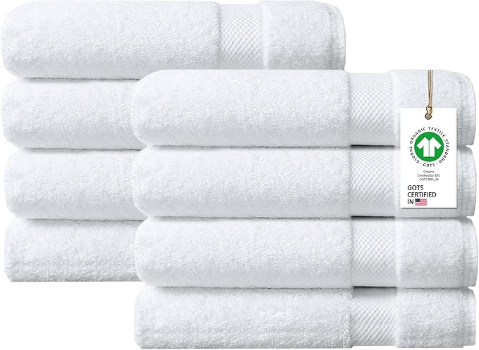 100% Organic Cotton Towels 650 GSM Plush Feather Touch Quick Dry Bath Towel, Pack of 8 GOTS Certified, Oeko-Tex Green Certified, Organic Cotton Bath Towel, 30"X58"