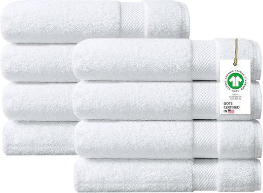 100% Organic Cotton Towels 650 GSM Plush Feather Touch Quick Dry Bath Towel, Pack of 8 GOTS Certified, Oeko-Tex Green Certified, Organic Cotton Bath Towel, 30"X58"