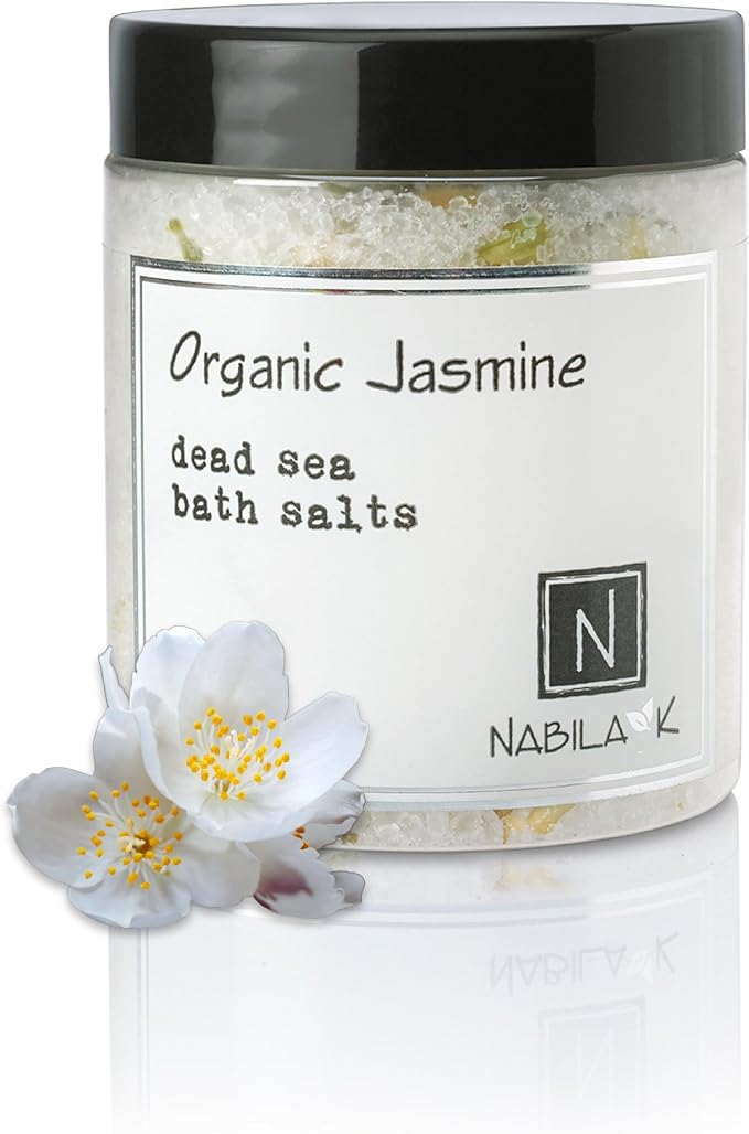 Organic Jasmine Bath Salts for Women & Men - Dead Sea Salt & Epsom Salt Soak and Scrub - Organic Jasmine Buds & Essential Oil, Cruelty-Free, Sulfate-Free | 8 oz | Nabila K