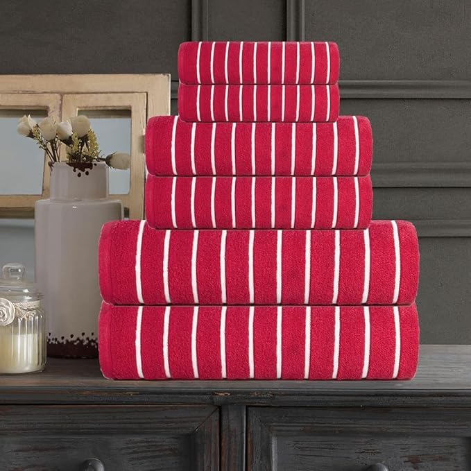 CASA COPENHAGEN Ecstatic 6Pcs 100% Egyptian Cotton Large Designer Towels Gift Set- Coral, 600GSM, 2Bath 2Hand 2Washcloths, Bath Towels for Bathroom Set for Women & Men