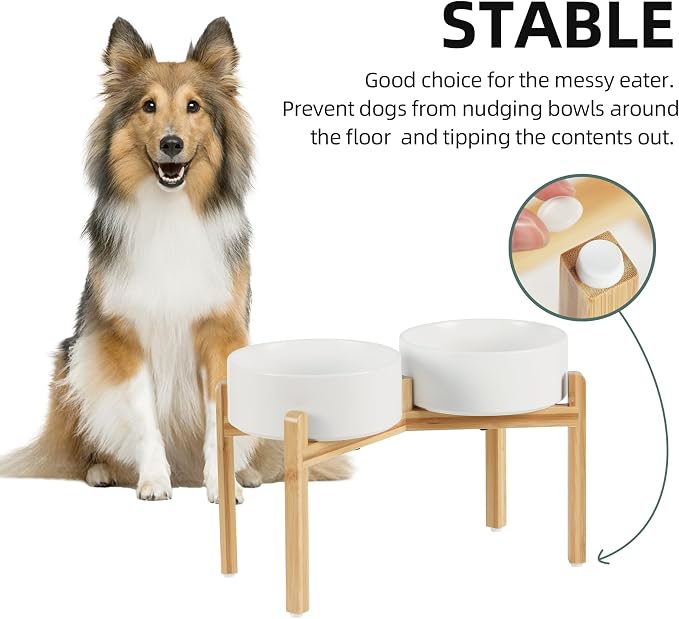 Havniva 8.3” Dog Bowls Elevated Ceramic Dog Food and Water Bowl Set, Double Raised Dog Water Bowl with Stand Non-Slip Rubber Base Large Capacity Feeding Pet Food Bowl for Large Dogs