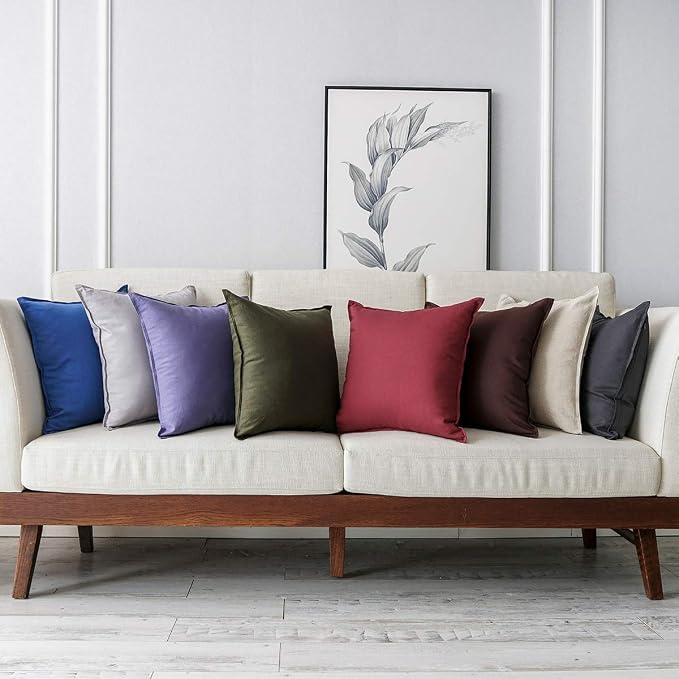 Jeanerlor Cotton Linen Soft Soild Decorative Square Throw Pillow Covers Set Cushion Case for Sofa Bedroom Car24 x 24 Inch 60 x 60cm, Pack of 2, Dark Grey
