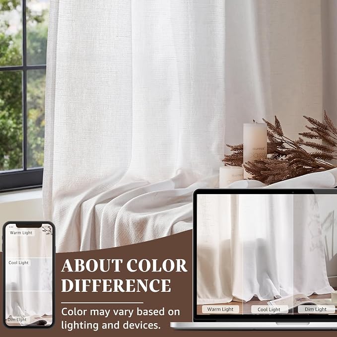jinchan Linen Blend Curtains 90 inch Length 2 Panels for Bedroom Living Room, Light Filtering 50 inch Wide Farmhouse Drapes with Rod Pocket Back Tab(50W x 90L, Off White)