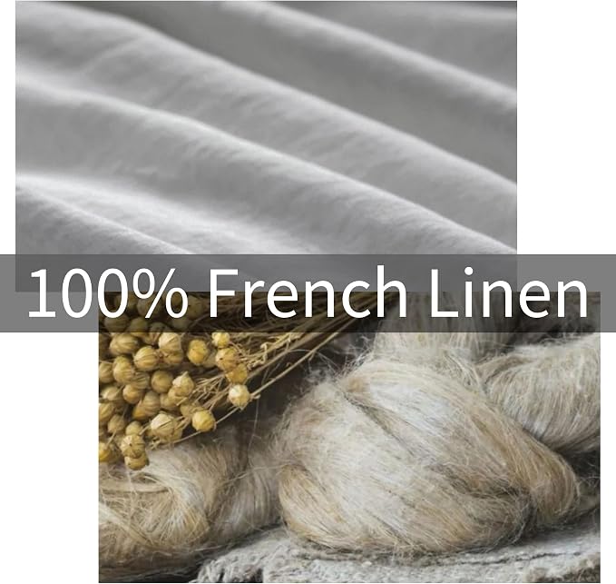 ATLINIA 100% Flax Linen Duvet Cover Set - Stone Washed Pure French Linen Organic Fabric for Farmhouse Comforter Boho Bedding Included 1 Duvet Cover 2 Pillow Shams(Light Grey, California King)