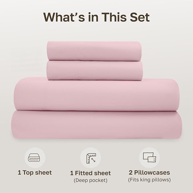 California Design Den California King Sheets Set - Soft 100% Organic Cotton, Deep Pockets, Crisp Percale Cotton Sheets, Breathable and Durable Bedding Set (Pink - Chalky Tone)