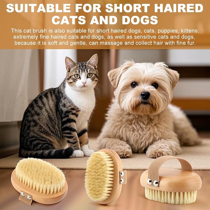 Soft Boar Bristle Pet Palm Brush for Short Haired Dogs and Cats with Band, Reduce Shedding,Ergonomic Dog Brush(Soft dog brush)