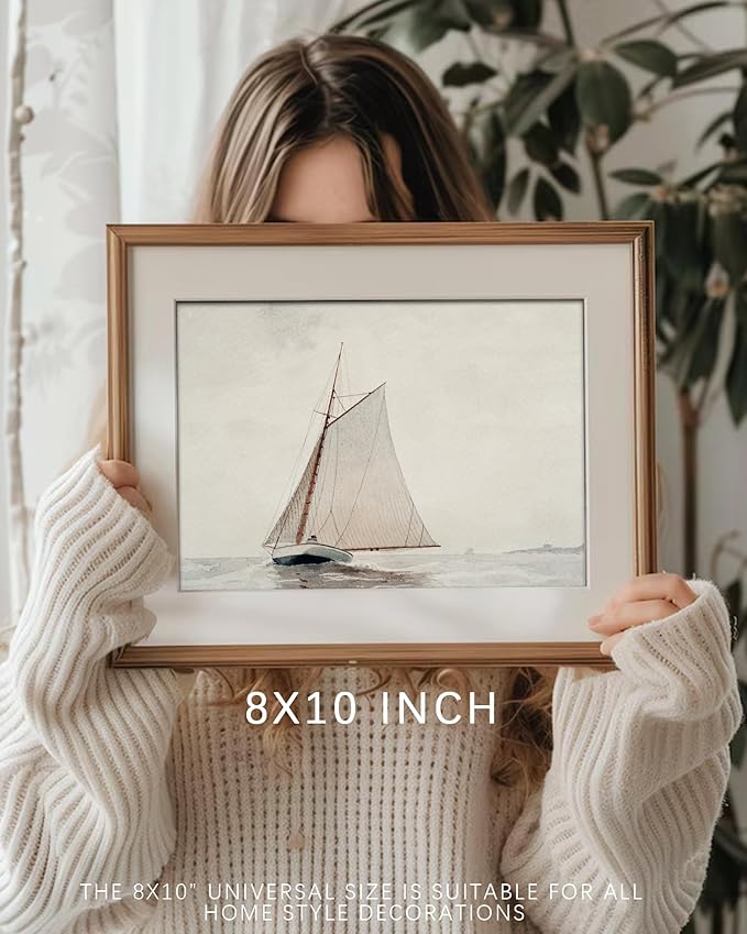 European Vintage Sailboat Wall Art Print, Vintage Sailboat Watercolor , Rustic Coastal Boat in Sea Oil Painting, Antique Country Farmhouse Muted Minimalist Poster for Beach House or Cottage Decor, Digital Download North Prints(UNFRAMED 8x10in)