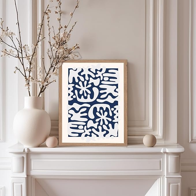 Monem Art Organic Coral Inspired Abstract Print - Modern Minimalist Cutout Shape Poster - Wall Decor for Living Room, Bedroom or Office - 8x10 Beige Framed Wall Art by Rs Lab Studio