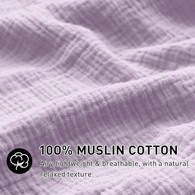 EMME Muslin Cotton Duvet Cover Set Lavender Twin Size Linen Like Soft Breathable Lightweight Summer Comforter Cover Set with Zipper Closure (Lavender, Twin, 68"x90")