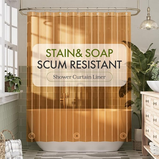 Bathway Shower Curtain Liner, Clear Shower Curtain Liner 72x72 PEVA Waterproof Shower Curtain Liner Plastic with 3 Magnets and 12 Rustproof Metal Grommets, Lightweight Orange Amber Shower Liner