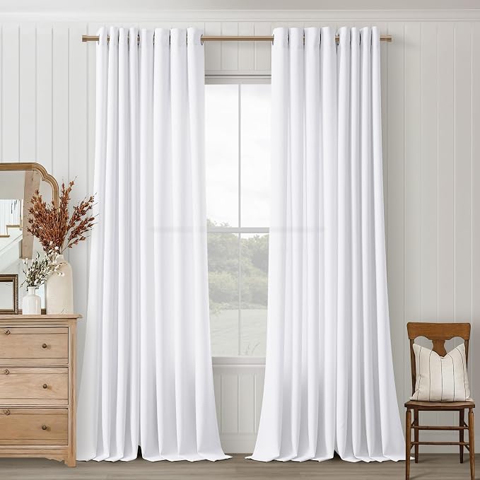 White Linen Curtains 108 Inches Long Non-See-Through Grommet for Bedroom Light Filtering Semi Privacy Muslin Cloth Drapes for Window Living Room Neutral Modern Boho Snow White 108 Inch Curtain 9Ft