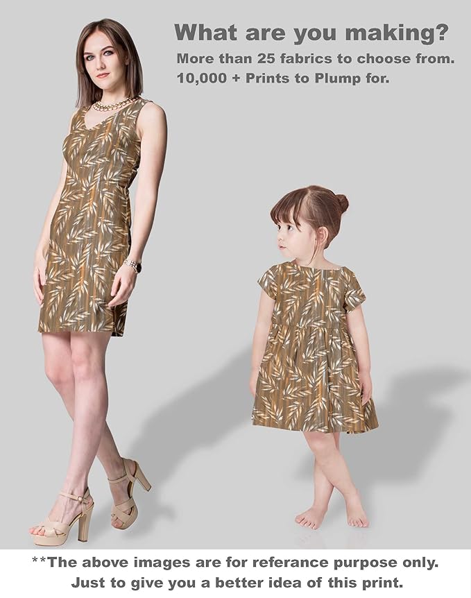 Soimoi Leaves Print - Brown, Pure Silk Fabric - 42 Inch Wide, 1 Yard, Lightweight Material, Perfect for Elegant Dresses, Sarees, Scarves, Evening Wear
