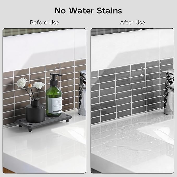 Water Absorbing Stone Sink Tray, 8" Diatomite Tray for Kitchen Bathroom Vanity, Fast Drying Stone Drying Caddy for Soap Dispenser, Sponge Holder with Wavy Groove Design