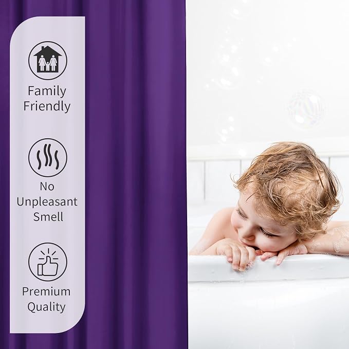Gibelle Purple Fabric Shower Curtain or Liner, 72x72 Waterproof Shower Curtain Liner for Bathroom with Metal Grommets, Soft Cloth & Hotel Quality, Machine Washable