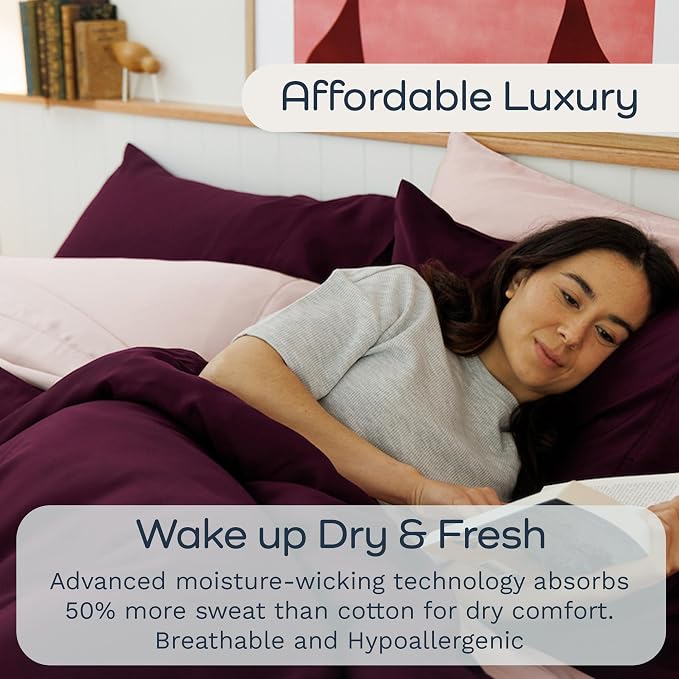 Olive + Crate Tencel Eucalyptus Pillowcases - 100% Tencel Lyocell Cooling Pillow Cases for Hot Sleepers - Hypoallergenic, Moisture-Wicking, Silk Alternative, Vegan - Queen Size Set of 2 [Dusk]